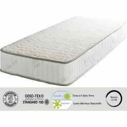 Vente flash ✨ LITERIEJULIEN Matelas Super 80x190 X 23 Cm + Oreiller Visco + Alése - Trés Ferme - Face Hiver Pure Laine Merinos - Noyau Poli Lattex HR Derniére Génération - Trés Respirant 🔥