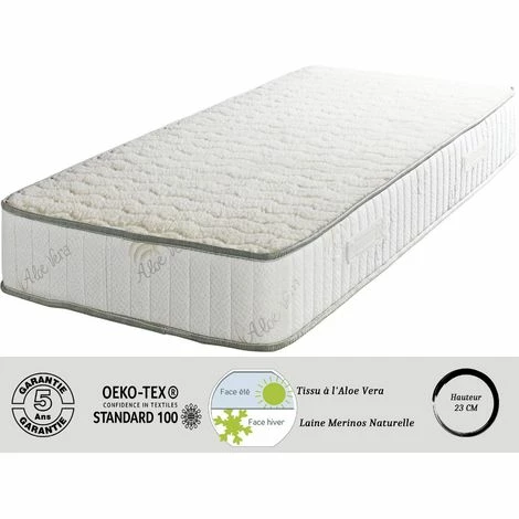 Vente flash ✨ LITERIEJULIEN Matelas Super 80x190 X 23 Cm + Oreiller Visco + Alése - Trés Ferme - Face Hiver Pure Laine Merinos - Noyau Poli Lattex HR Derniére Génération - Trés Respirant 🔥
