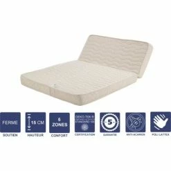 Meilleure affaire 🧨 LITERIEJULIEN Matelas Ferme Pour Tous BZ + Alése 140x190 X 15 Cm - Découpe Assise 60 Cm - 5 Zones De Confort - Noyau Poli Lattex HR Derniére Génération - Trés Respirant 🔔