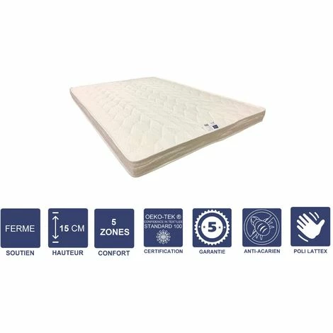 Remise 🎉 LITERIE JULIEN Matelas Ferme Pour Canapé Lit + Alése 70x190 X 15 Cm + Oreiller Visco - 5 Zones De Confort - Noyau Poli Lattex HR Derniére Génération - Trés Respirant ✔️