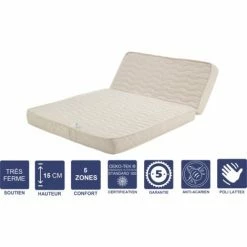 Bon marché 🌟 PROVENCE LITERIE Matelas Très Ferme Pour BZ 160x200 X 15 Cm - Dim Assise 60 Cm - Déhoussable Housse Lavable - 5 Zones De Confort - Ame Poli Lattex Haute Résilience - Hypoallergénique 😀
