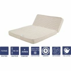 Vente flash 🎁 PROVENCE LITERIE Matelas Ferme Pour BZ + Alèse 120x190 X 15 Cm + Oreiller Visco - Dim Assise 60 Cm - Déhoussable Housse Lavable - 5 Zones De Confort - Ame Poli Lattex Haute Résilience - Hypoallergénique 👏