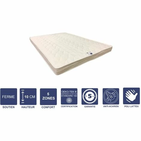 Budget ✨ PROVENCE LITERIE Matelas Ferme Pour Canapé Lit + Alèse 130x190 X 10 Cm + Oreiller Visco - 5 Zones De Confort - Ame Poli Lattex Haute Résilience - Hypoallergénique 😀