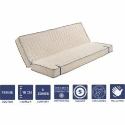 Coupon ✔️ PROVENCE LITERIE Matelas Ferme Pour Tous Clic Clac 130x190 X 15 Cm + Latex Naturel Sur Face Hiver - Dim Assise 60 Cm - 5 Zones De Confort - Face été Et Ame Poli Lattex Haute Résilience - Hypoallergénique 🤩