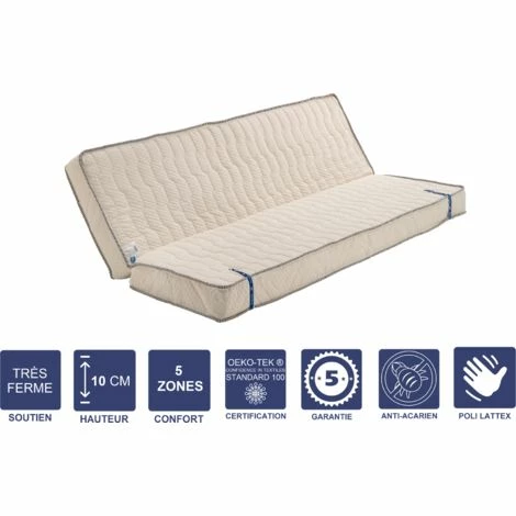 Acheter ⭐ PROVENCE LITERIE Matelas Très Ferme Pour Tous Clic Clac 140x200 X 10 Cm + Oreiller Visco Avec Mémoire De Forme Sur Face Hiver - - Découpe Assise 70 Cm - 5 Zones De Confort - Face été Et Ame Poli Lattex Haute Résilience - Hypoallergénique 😍