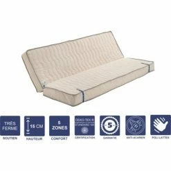 Meilleur prix 🛒 PROVENCE LITERIE Matelas Très Ferme Pour Tous Clic Clac 140x190 X 15 Cm + Oreiller Visco Avec Mémoire De Forme Sur Face Hiver - - Découpe Assise 70 Cm - 5 Zones De Confort - Face été Et Ame Poli Lattex Haute Résilience - Hypoallergénique ✔️
