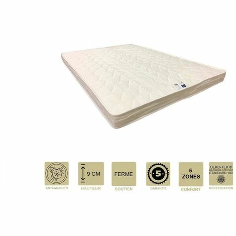 Offres 🌟 PROVENCE LITERIE Matelas Ferme Mémoire De Forme 60 Kg/m3 140x200 X 9 Cm + Oreiller Visco - 5 Zones De Confort - Ame Poli Lattex Haute Résilience HD - Hypoallergénique 👏