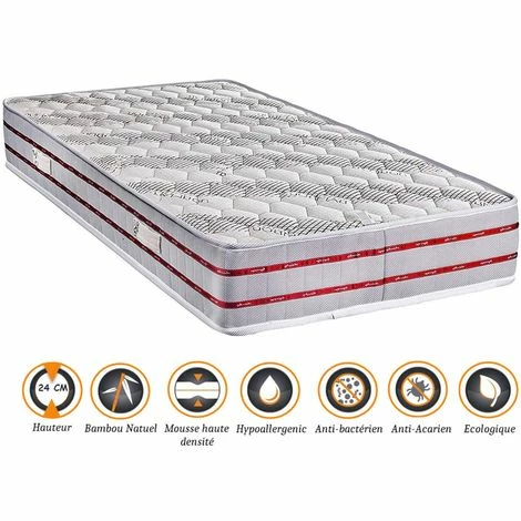 Top 10 🎁 NUITS D'OR Matelas Tissu Bambou Naturel + Protège Matelas 80x200 X 24 Cm - Très Ferme - Ame Poli Lattex Haute Densité - Hypoallergénique 👏