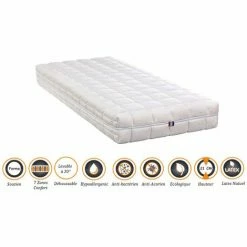 Remise 😍 NUITS D'OR Matelas Latex 70% Naturel 90x200 X 21 Cm Ferme - Spécial Sommier Electrique - Déhoussable Housse Lavable - 7 Zones De Confort - Ame Poli Lattex 33 Kg/m3 - Hypoallergénique 😉