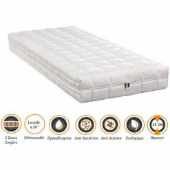 Meilleure vente 🛒 NUITS D'OR Matelas Mémoire De Forme 90x200 X 23 Cm Très Ferme - Spécial Sommier Electrique - Déhoussable Housse Lavable - 5 Zones De Confort - Ame Poli Lattex HR Haute Densité - Hypoallergénique 🛒