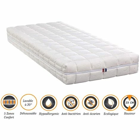 Meilleure vente 🛒 NUITS D'OR Matelas Mémoire De Forme 90x200 X 23 Cm Très Ferme - Spécial Sommier Electrique - Déhoussable Housse Lavable - 5 Zones De Confort - Ame Poli Lattex HR Haute Densité - Hypoallergénique 🛒