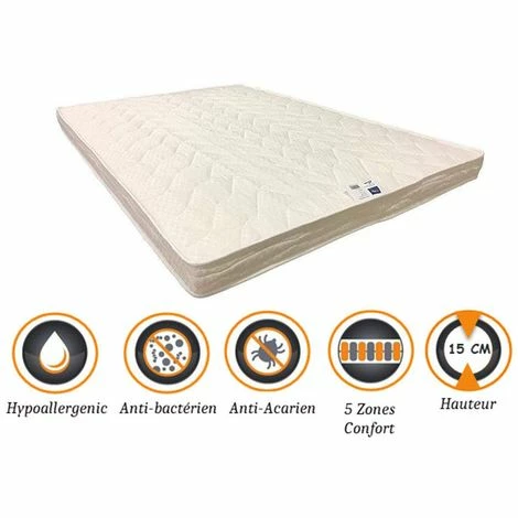 Meilleure vente ✔️ NUITS D'OR Matelas Très Ferme + Alèse 80x190 X 15 Cm - 5 Zones De Confort - Ame Mousse Poli Lattex Haute Résilience - Hypoallergénique ❤️