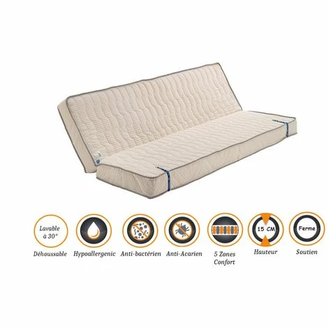 Tout neuf ⌛ NUITS D'OR Matelas Ferme Pour Clic Clac + Alèse 130x190 15 Cm - Dim Assise 60 Cm - - 5 Zones De Confort - Ame Poli Lattex Haute Résilience - Hypoallergénique 🧨