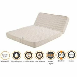 Coupon ⌛ NUITS D'OR Matelas Ferme Pour BZ + Alèse 140x190 X 15 Cm - Dim Assise 60 Cm - Déhoussable Housse Lavable - 5 Zones De Confort - Ame Poli Lattex Haute Résilience - Hypoallergénique 💯
