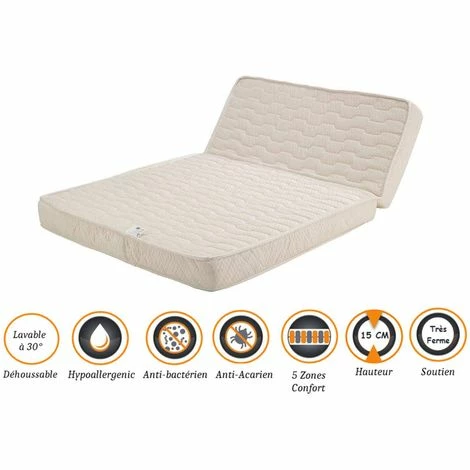 Meilleure vente ✨ NUITS D'OR Matelas Très Ferme Pour BZ + Alèse 120x190 X 15 Cm - Dim Assise 60 Cm - Déhoussable Housse Lavable - 5 Zones De Confort - Ame Poli Lattex Haute Résilience - Hypoallergénique 😀