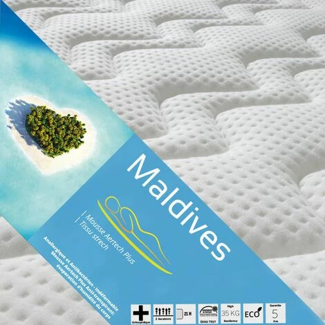 Grosses soldes 👏 ALTOBUY MALDIVES - Matelas Mousse 80x190cm Epaisseur 21cm - Blanc 👏 – Image 2