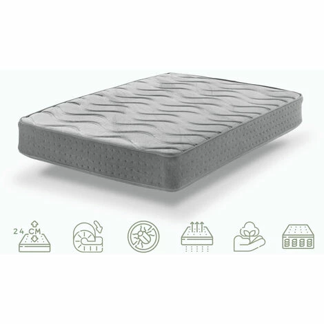 Meilleure vente 👏 BEZEN Matelas Ressorts Ensachés ViscoGel-Grafeno Plus 80X200 13 Zones Et Soutien Lombaire - Hauteur 24 Cm Certifié Sanitized® Et Oeko-Tex® - Blanc Et Gris ✔️ – Image 2