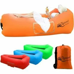 Meilleure affaire ❤️ Canapé Hamac Gonflable Qdreclod Air Sofa Matelas Gonflable Rapide Portatif Extérieur Avec Tissu Résistant Aux Déchirures, Canapé Imperméable Pour La Randonnée, Le Camping, Les Pique-niques - Orange 😍