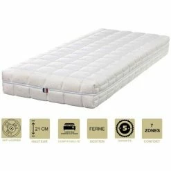 Offres 😀 LITERIE JULIEN Matelas Face été Latex Naturel 80 Kg/m3 Face Hiver Mémoire De Forme 60 Kg/m3 + Alèse 80x200 X 21 Cm Ferme - Spécial Sommier Electrique - Déhoussable Housse Lavable - 7 Zones De Confort 😍