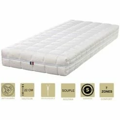 Bon marché 💯 KING OF DREAMS Matelas Face été Latex Naturel 70 Kg/m3 Face Hiver Mémoire De Forme 60 Kg/m3 80x190 X 22 Cm Souple - Déhoussable Housse Lavable - 7 Zones De Confort 🔥