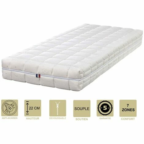 Meilleure vente 🥰 KING OF DREAMS Matelas Face été Latex Naturel 70 Kg/m3 Face Hiver Mémoire De Forme 60 Kg/m3 + Alèse 80x190 X 22 Cm Souple - Déhoussable Housse Lavable - 7 Zones De Confort 🎁