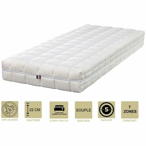Meilleure vente 😉 KINGOFDREAMS Matelas Face été Latex Naturel 70 Kg/m3 Face Hiver Mémoire De Forme 60 Kg/m3 90x190 X 22 Cm Souple + Oreiller Visco + Alèse - Spécial Sommier Electrique - Déhoussable Housse Lavable - 7 Zones De Confort ⌛
