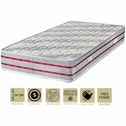 Coupon 🤩 PROVENCE LITERIE Matelas Tissu Bambou Naturel 90x200 X 24 Cm + Protège Matelas + Oreiller Visco - Très Ferme - Ame Poli Lattex Haute Densité - Hypoallergénique 😉