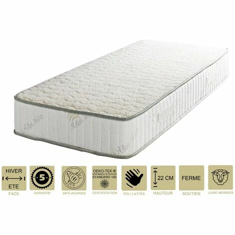 Acheter 🎁 PROVENCE LITERIE Matelas Orthopédique + Alèse 70x190 X 22 Cm - Ferme - Face Hiver Laine - Ame Poli Lattex Haute Densité - Hypoallergénique 👏