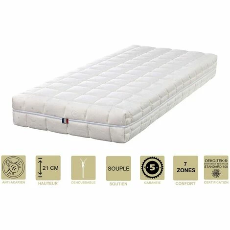 Top 10 💯 PROVENCE LITERIE Matelas Latex 70% Naturel + Alèse 70x190 X 21 Cm Souple - Spécial Sommier Electrique - Déhoussable Housse Lavable - 7 Zones De Confort - Ame Poli Lattex 33 Kg/m3 - Hypoallergénique 🛒