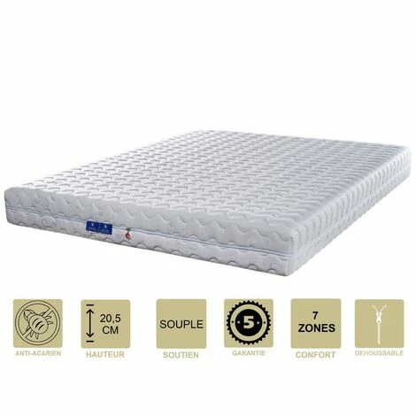 Meilleure vente 💯 PROVENCE LITERIE Matelas 70x190 X 20,5 Cm Souple + Oreiller Visco - Déhoussable Housse Lavable - 7 Zones De Confort - Ame Poli Lattex 33 Kg/m3 - Hypoallergénique 🔥