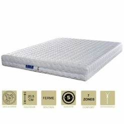 Nouveau ❤️ PROVENCE LITERIE Matelas 90x200 X 20,5 Cm Ferme + Oreiller Visco + Alèse - Déhoussable Housse Lavable - 7 Zones De Confort - Ame Poli Lattex 33 Kg/m3 - Hypoallergénique 🤩