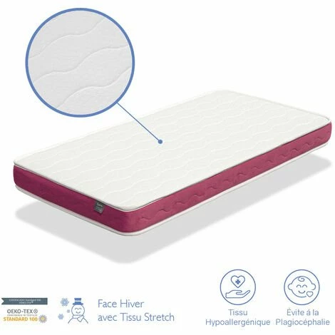 Sortie đ DORMALIT Matelas BEBE ADA 57X117 Epaisseur 10 CM - Noyau Mousse Perforee Et Anti Bacterien - Rose â€ïž â Image 2