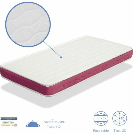 Sortie đ DORMALIT Matelas BEBE ADA 57X117 Epaisseur 10 CM - Noyau Mousse Perforee Et Anti Bacterien - Rose â€ïž â Image 4