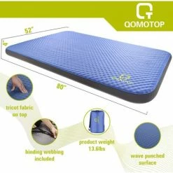 Bon marché 😀 QOMOTOP Matelas De Camping Autogonflant Ultra épais, Matelas De Sol Ultra Confortable Pour Dormir Sur Le Côté, 4 Pouces D'épaisseur, 80" × 52" (double), Lit D'invité Portable Au Sol Enroulable, Bleu - Blue 🤩