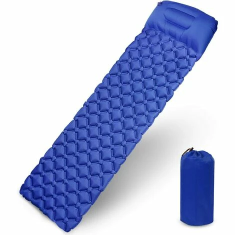 Meilleure affaire 🌟 BEARSU Matelas Camping, Tapis De Couchage Avec Oreiller De Gonflable Matelas Randonnée Pliable Et Imperméable Pour Camping, Voyage, Randonnée 193 * 57 * 6cm (Bleu1) 😉