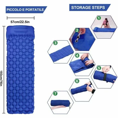 Meilleure affaire 🌟 BEARSU Matelas Camping, Tapis De Couchage Avec Oreiller De Gonflable Matelas Randonnée Pliable Et Imperméable Pour Camping, Voyage, Randonnée 193 * 57 * 6cm (Bleu1) 😉 – Image 4