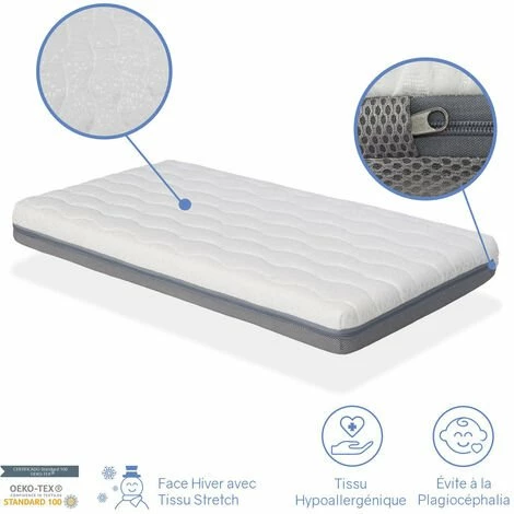 Sortie 😍 DORMALIT Pack Matelas KALA 57x117 Cm H 11cm + Plan Incline 15 + Protege Matelas 57x117 Cm.Dehoussable Et Lavable 👏 – Image 4