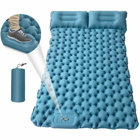 Grosses soldes 😍 ASUPERMALL Double Matelas Gonflable De Camping Avec Oreiller, Matelas De Couchage Portable Et Impermeable, Bleu 👏 – Image 2