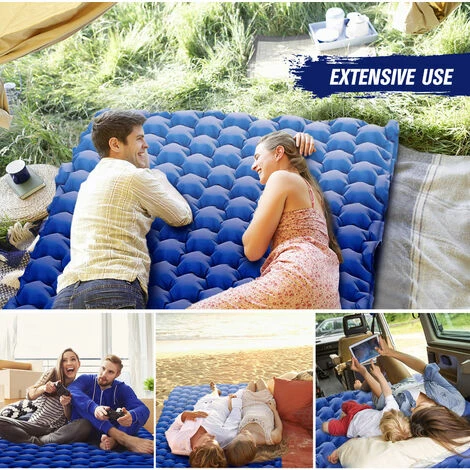 Grosses soldes 😍 ASUPERMALL Double Matelas Gonflable De Camping Avec Oreiller, Matelas De Couchage Portable Et Impermeable, Bleu 👏 – Image 3