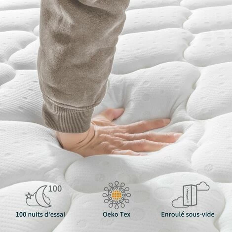 Sortie 🧨 Vesgantti Boxtop Matelas 26cm Épaisseur Ressort Ensachés En Mousse Mémoire De Forme 7 Zones De Confort CertiPUR-US (Classique, 80x200) 🔔 – Image 3