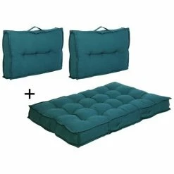 Offres 🌟 OZAIA Lot 1 Matelas + 2 Coussins Palette BAILA - Coton - Bleu - Bleu Canard ✔️