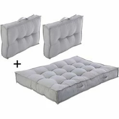 Meilleure vente ⭐ OZAIA Lot 1 Matelas + 2 Coussins Palette BAILA - Coton - Gris - Gris 😉