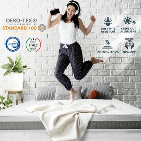 Acheter 👏 TANHK Matelas à Mémoire De Forme 100% Made In Italy | Orthopédique Fermetée Moyenne | Système Anti Points De Pression | Hypoallergénique, Anti Bactéries Et Acariens | Haute Respirabilité | Simple 90 X 190 ❤️ – Image 5
