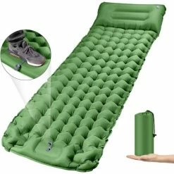 Meilleure vente 😉 KARTOKNER Matelas De Camping Avec Pompe à Pied, épaisseur Améliorée 10cm/4inch Tapis De Couchage Autogonflant, Matelas Randonnée Avec Oreiller, Camping,Tente,Randonnée (Vert Olive) 🎁