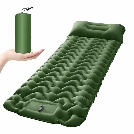 Le moins cher 🎉 KARTOKNER Matelas De Camping Avec Pompe à Pied,Matelas De Couchage Gonflable D'épaisseur Supplémentaire Avec Oreiller Pompe Intégrée,Ultraléger Imperméable Pour Sac à Dos, Randonnée,Tente,Voyage (Vert Olive) ⌛
