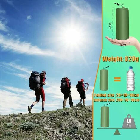 Le moins cher 🎉 KARTOKNER Matelas De Camping Avec Pompe à Pied,Matelas De Couchage Gonflable D'épaisseur Supplémentaire Avec Oreiller Pompe Intégrée,Ultraléger Imperméable Pour Sac à Dos, Randonnée,Tente,Voyage (Vert Olive) ⌛ – Image 4