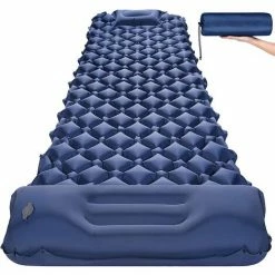 Acheter ❤️ KARTOKNER Matelas De Camping Gonflable Pliable Portable - Tapis De Sol Camping Etanche Tente Matelas De Plage Avec Oreiller Sac Coussin D'air Ultraléger Pour Voyage Randonnee Trekking (bleu Marine) 🔥