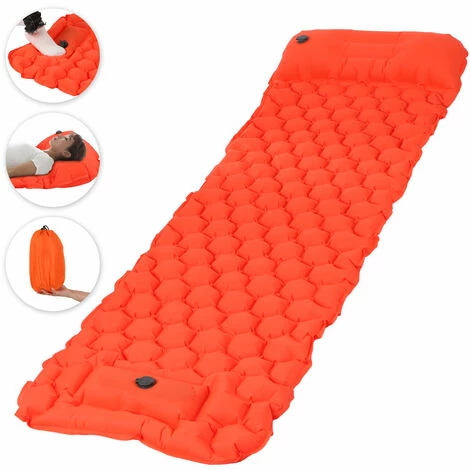 Meilleur prix 🔥 TANCYCO Tapis De Couchage Gonflable Avec Matelas à Air De Pompe à Pied D'oreiller Pour Les Voyages De Randonnée Pédestre,Orange,Modèle De Cellule Polygone 😍