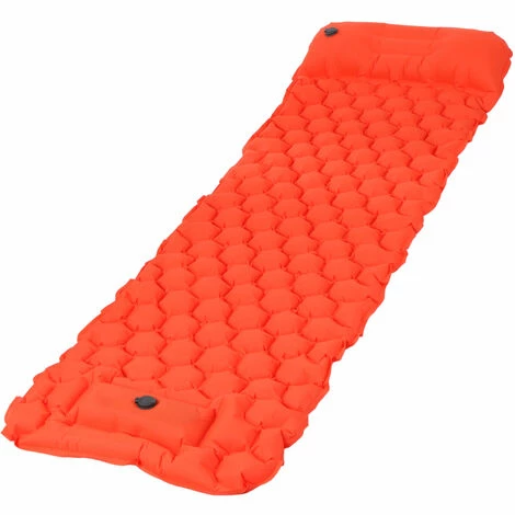 Meilleur prix 🔥 TANCYCO Tapis De Couchage Gonflable Avec Matelas à Air De Pompe à Pied D'oreiller Pour Les Voyages De Randonnée Pédestre,Orange,Modèle De Cellule Polygone 😍 – Image 2