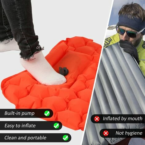 Meilleur prix 🔥 TANCYCO Tapis De Couchage Gonflable Avec Matelas à Air De Pompe à Pied D'oreiller Pour Les Voyages De Randonnée Pédestre,Orange,Modèle De Cellule Polygone 😍 – Image 4